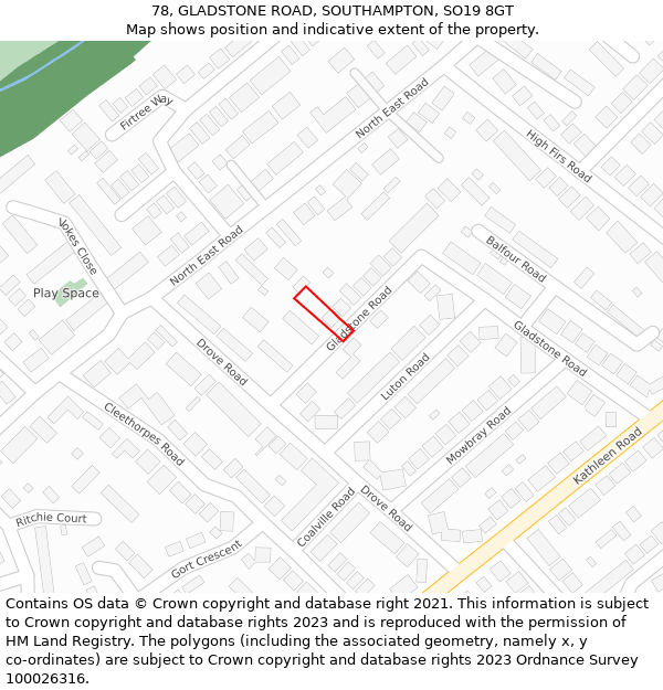 78, GLADSTONE ROAD, SOUTHAMPTON, SO19 8GT: Location map and indicative extent of plot