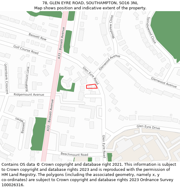 78, GLEN EYRE ROAD, SOUTHAMPTON, SO16 3NL: Location map and indicative extent of plot