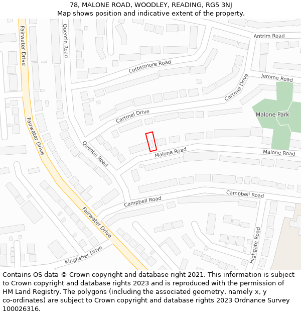 78, MALONE ROAD, WOODLEY, READING, RG5 3NJ: Location map and indicative extent of plot