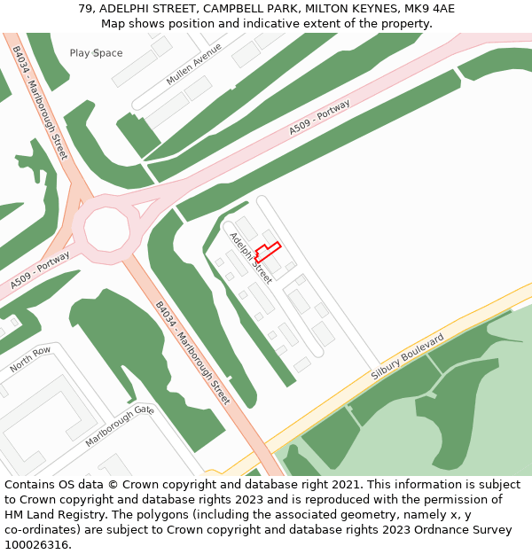 79, ADELPHI STREET, CAMPBELL PARK, MILTON KEYNES, MK9 4AE: Location map and indicative extent of plot