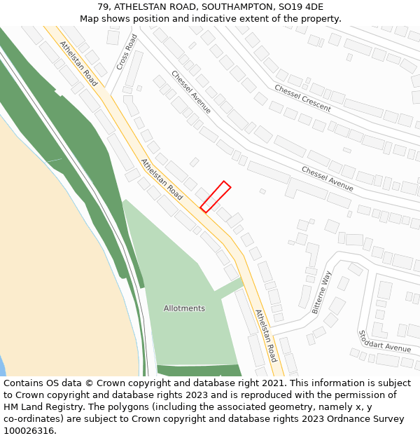 79, ATHELSTAN ROAD, SOUTHAMPTON, SO19 4DE: Location map and indicative extent of plot