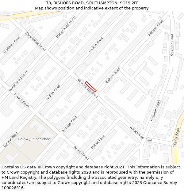 79, BISHOPS ROAD, SOUTHAMPTON, SO19 2FF: Location map and indicative extent of plot