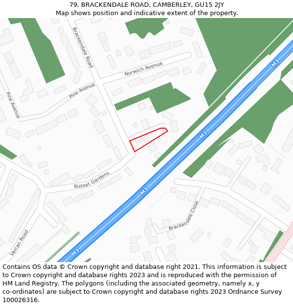 79, BRACKENDALE ROAD, CAMBERLEY, GU15 2JY: Location map and indicative extent of plot