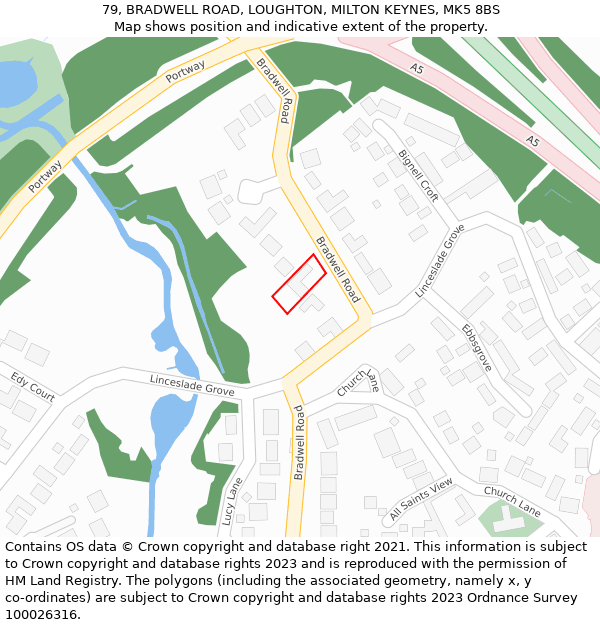 79, BRADWELL ROAD, LOUGHTON, MILTON KEYNES, MK5 8BS: Location map and indicative extent of plot