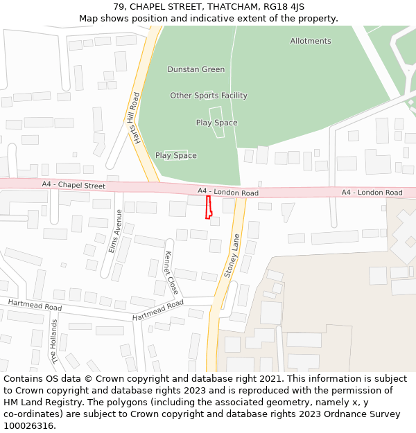 79, CHAPEL STREET, THATCHAM, RG18 4JS: Location map and indicative extent of plot