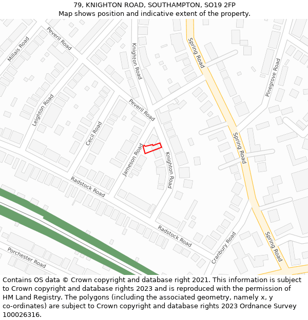 79, KNIGHTON ROAD, SOUTHAMPTON, SO19 2FP: Location map and indicative extent of plot