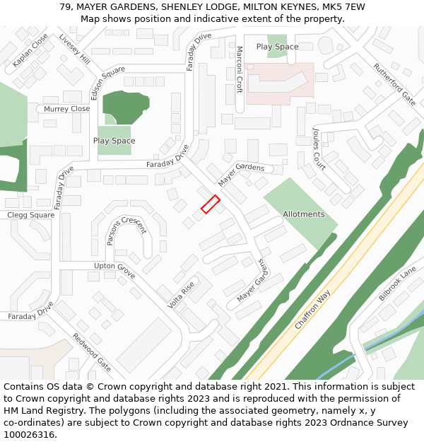 79, MAYER GARDENS, SHENLEY LODGE, MILTON KEYNES, MK5 7EW: Location map and indicative extent of plot