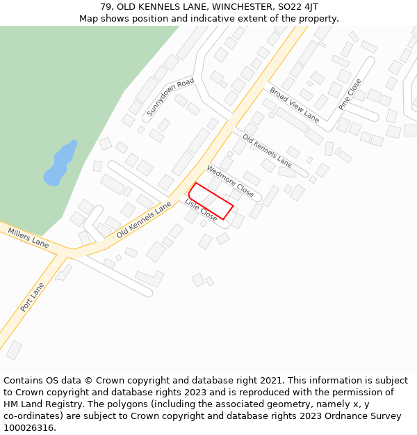 79, OLD KENNELS LANE, WINCHESTER, SO22 4JT: Location map and indicative extent of plot