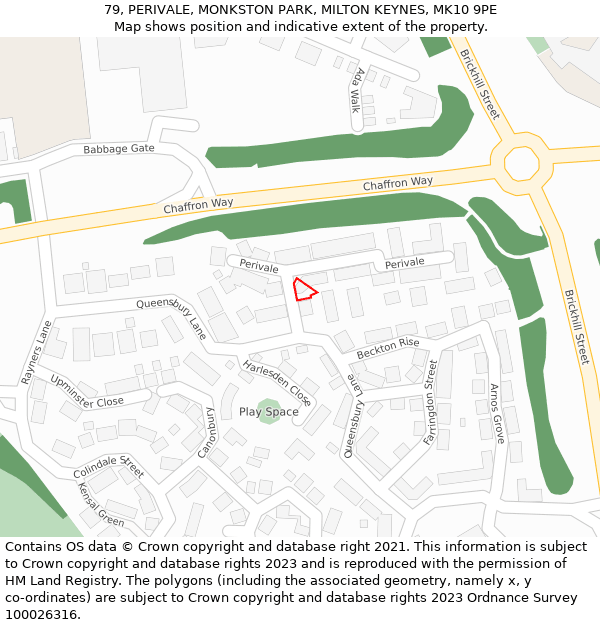 79, PERIVALE, MONKSTON PARK, MILTON KEYNES, MK10 9PE: Location map and indicative extent of plot