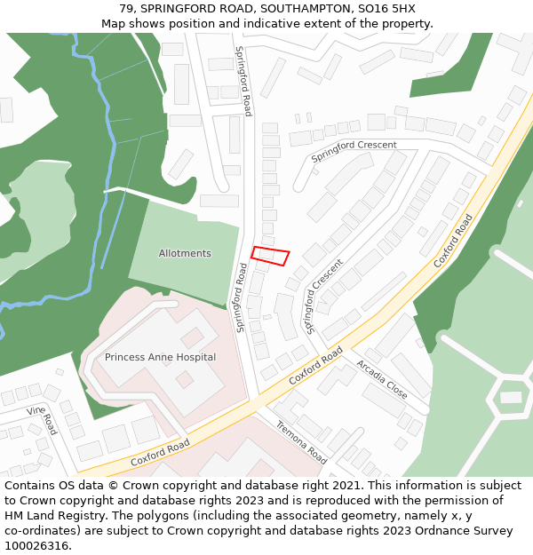 79, SPRINGFORD ROAD, SOUTHAMPTON, SO16 5HX: Location map and indicative extent of plot