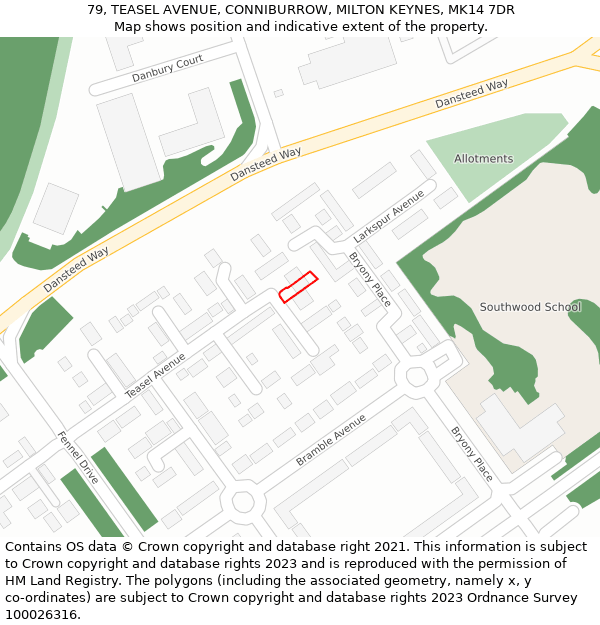 79, TEASEL AVENUE, CONNIBURROW, MILTON KEYNES, MK14 7DR: Location map and indicative extent of plot