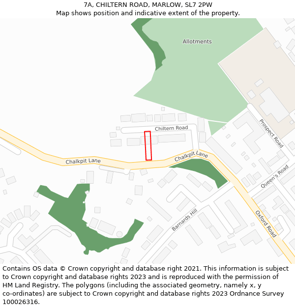 7A, CHILTERN ROAD, MARLOW, SL7 2PW: Location map and indicative extent of plot