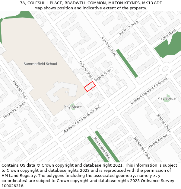 7A, COLESHILL PLACE, BRADWELL COMMON, MILTON KEYNES, MK13 8DF: Location map and indicative extent of plot