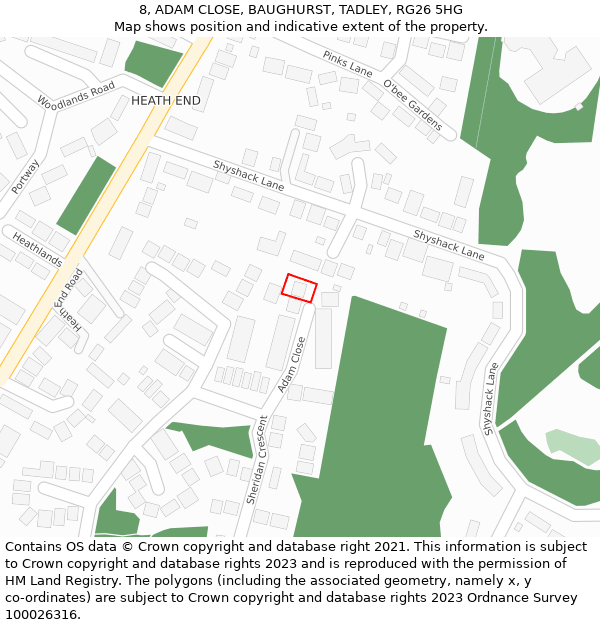 8, ADAM CLOSE, BAUGHURST, TADLEY, RG26 5HG: Location map and indicative extent of plot
