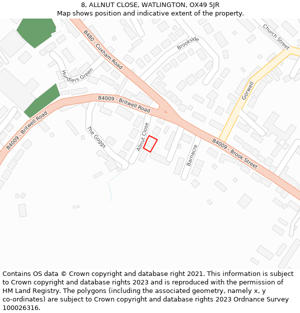 8, ALLNUT CLOSE, WATLINGTON, OX49 5JR: Location map and indicative extent of plot