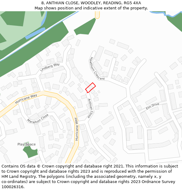 8, ANTHIAN CLOSE, WOODLEY, READING, RG5 4XA: Location map and indicative extent of plot