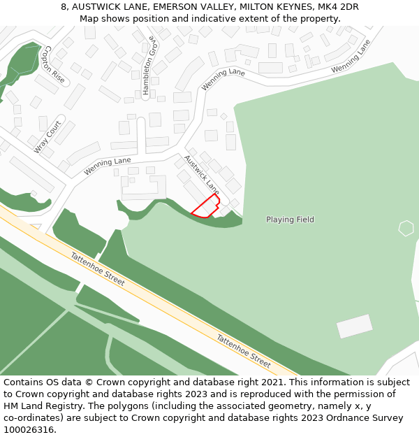 8, AUSTWICK LANE, EMERSON VALLEY, MILTON KEYNES, MK4 2DR: Location map and indicative extent of plot