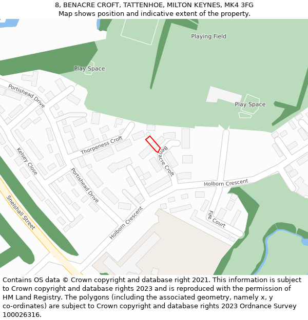 8, BENACRE CROFT, TATTENHOE, MILTON KEYNES, MK4 3FG: Location map and indicative extent of plot