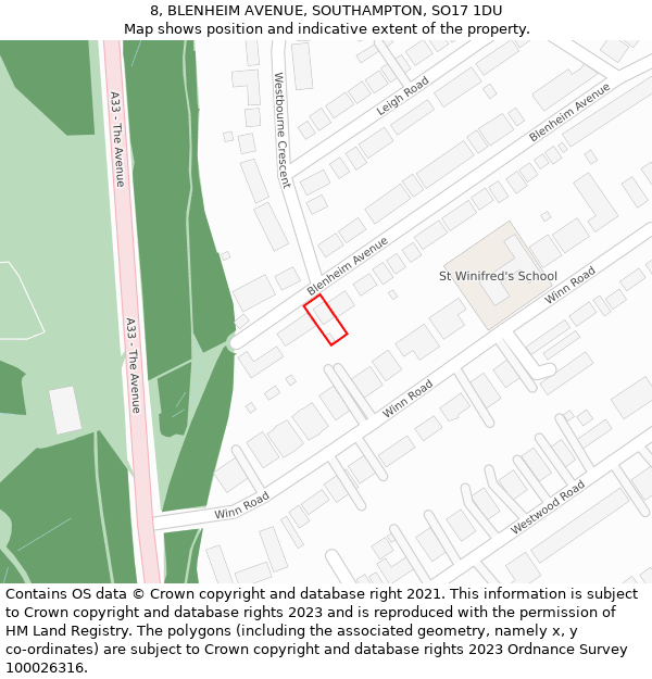 8, BLENHEIM AVENUE, SOUTHAMPTON, SO17 1DU: Location map and indicative extent of plot