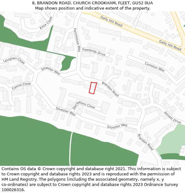 8, BRANDON ROAD, CHURCH CROOKHAM, FLEET, GU52 0UA: Location map and indicative extent of plot