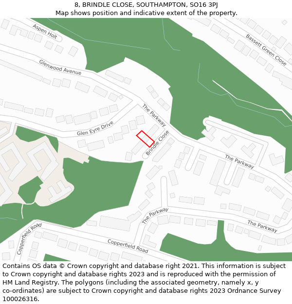 8, BRINDLE CLOSE, SOUTHAMPTON, SO16 3PJ: Location map and indicative extent of plot