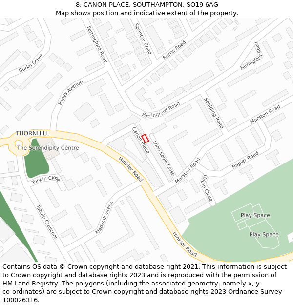 8, CANON PLACE, SOUTHAMPTON, SO19 6AG: Location map and indicative extent of plot