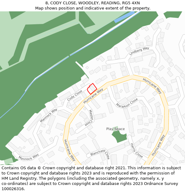 8, CODY CLOSE, WOODLEY, READING, RG5 4XN: Location map and indicative extent of plot