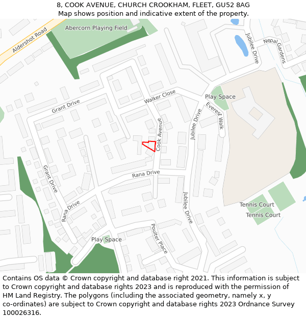 8, COOK AVENUE, CHURCH CROOKHAM, FLEET, GU52 8AG: Location map and indicative extent of plot