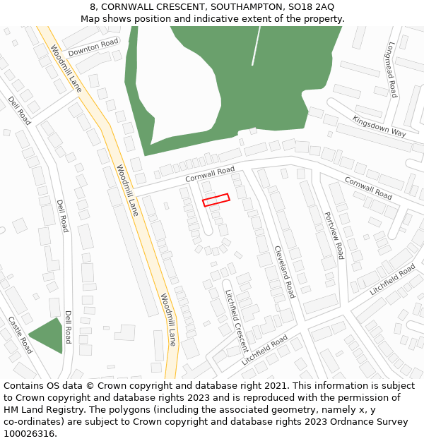 8, CORNWALL CRESCENT, SOUTHAMPTON, SO18 2AQ: Location map and indicative extent of plot