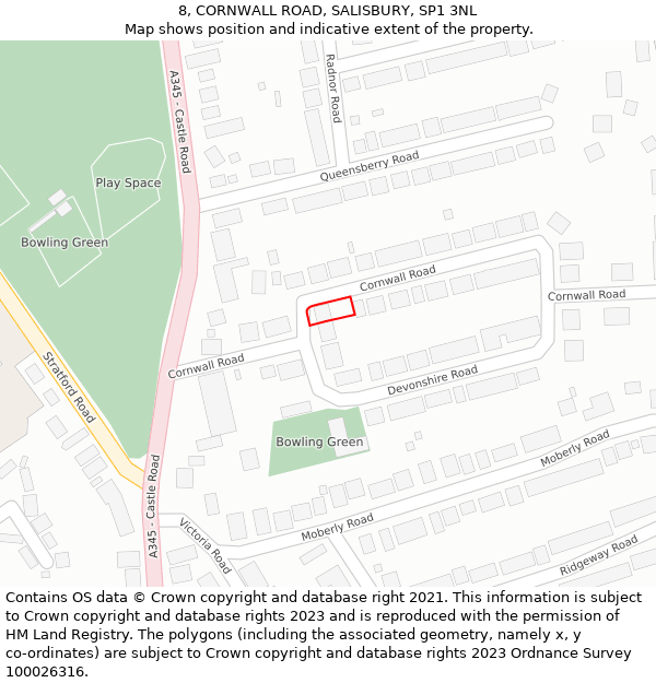 8, CORNWALL ROAD, SALISBURY, SP1 3NL: Location map and indicative extent of plot