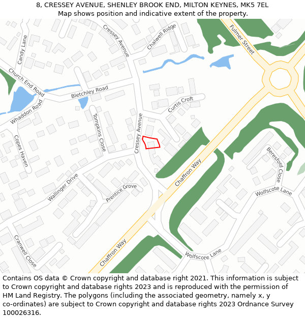 8, CRESSEY AVENUE, SHENLEY BROOK END, MILTON KEYNES, MK5 7EL: Location map and indicative extent of plot