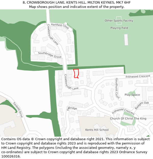 8, CROWBOROUGH LANE, KENTS HILL, MILTON KEYNES, MK7 6HF: Location map and indicative extent of plot
