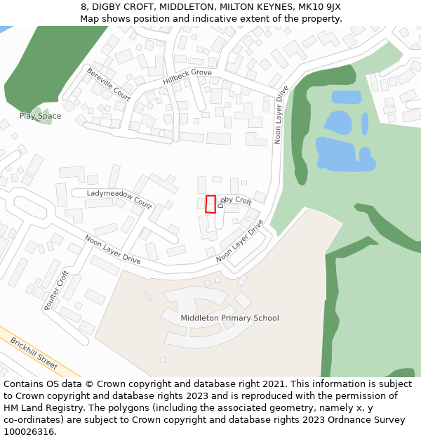8, DIGBY CROFT, MIDDLETON, MILTON KEYNES, MK10 9JX: Location map and indicative extent of plot