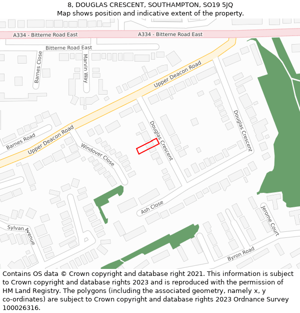 8, DOUGLAS CRESCENT, SOUTHAMPTON, SO19 5JQ: Location map and indicative extent of plot