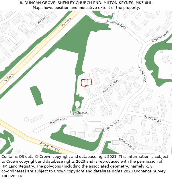 8, DUNCAN GROVE, SHENLEY CHURCH END, MILTON KEYNES, MK5 6HL: Location map and indicative extent of plot
