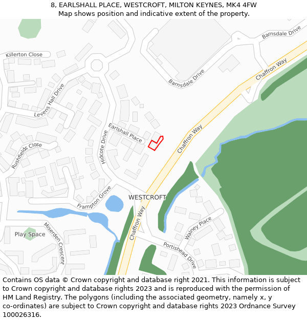 8, EARLSHALL PLACE, WESTCROFT, MILTON KEYNES, MK4 4FW: Location map and indicative extent of plot