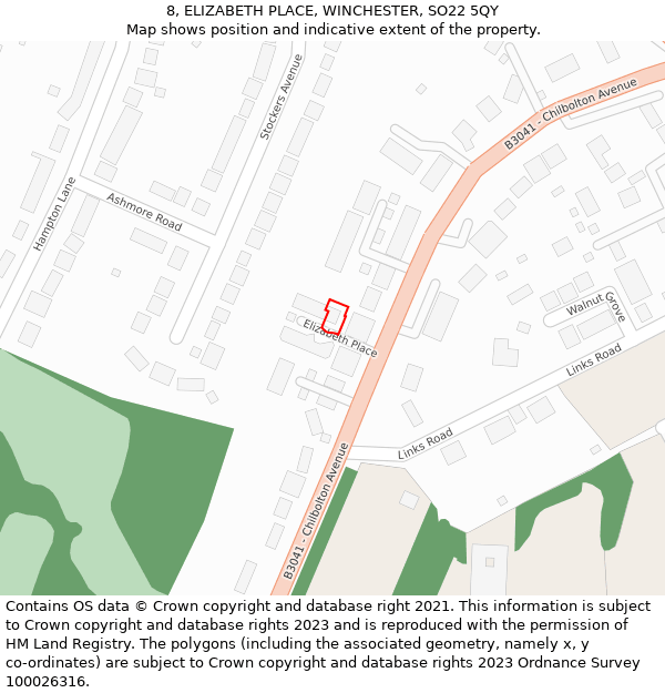 8, ELIZABETH PLACE, WINCHESTER, SO22 5QY: Location map and indicative extent of plot