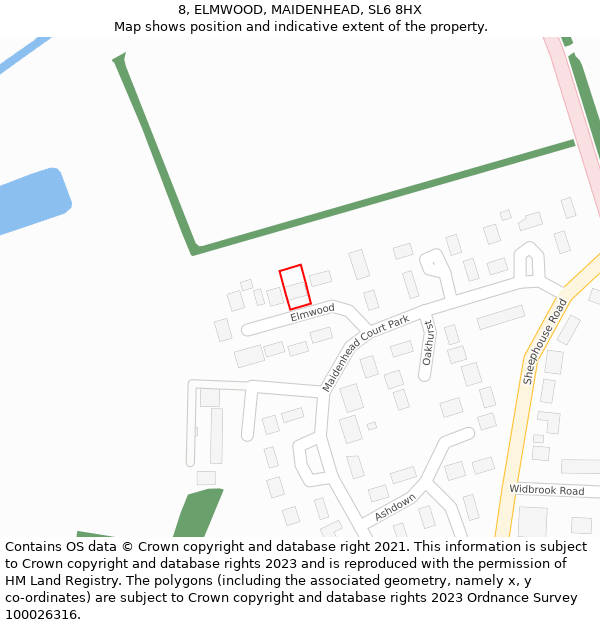 8, ELMWOOD, MAIDENHEAD, SL6 8HX: Location map and indicative extent of plot