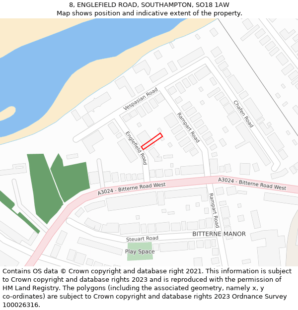 8, ENGLEFIELD ROAD, SOUTHAMPTON, SO18 1AW: Location map and indicative extent of plot