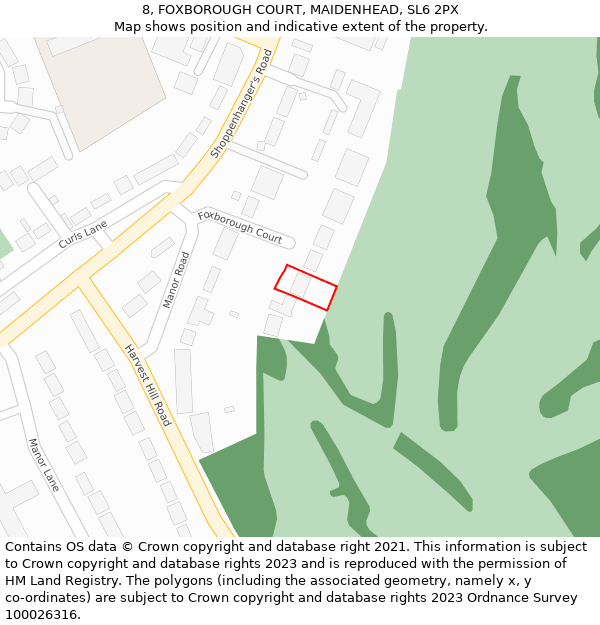 8, FOXBOROUGH COURT, MAIDENHEAD, SL6 2PX: Location map and indicative extent of plot