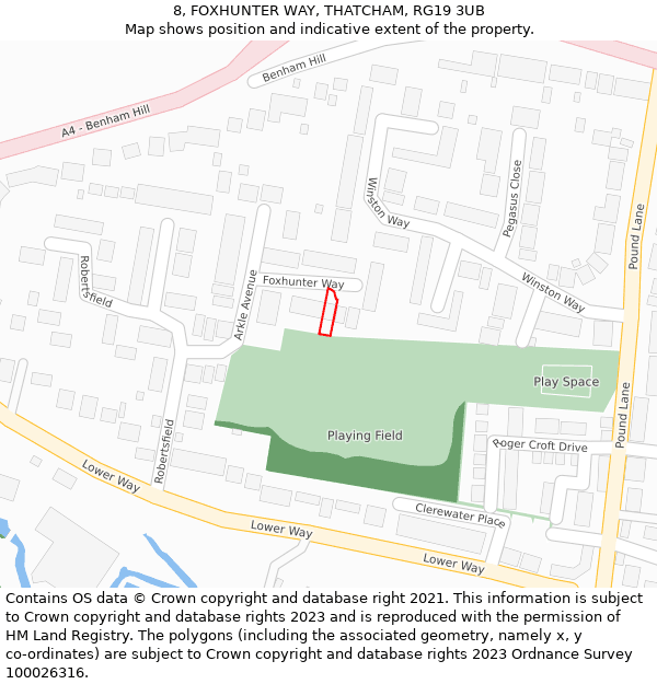 8, FOXHUNTER WAY, THATCHAM, RG19 3UB: Location map and indicative extent of plot