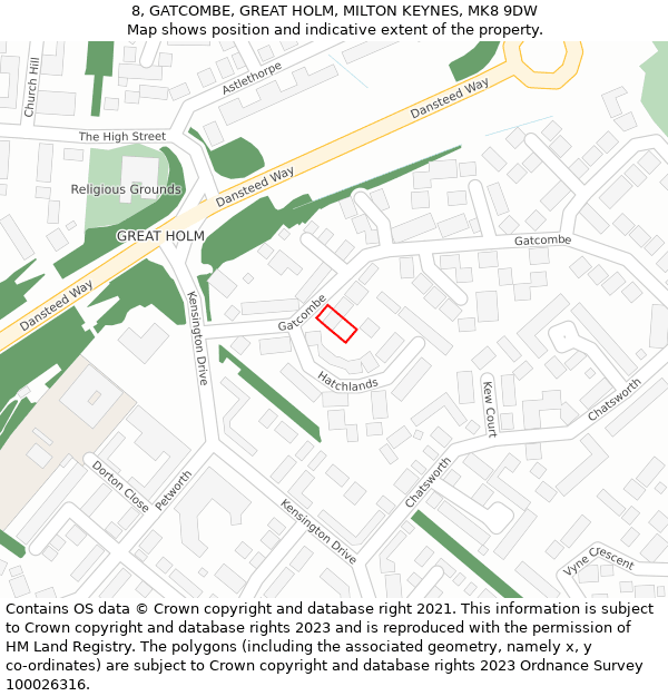 8, GATCOMBE, GREAT HOLM, MILTON KEYNES, MK8 9DW: Location map and indicative extent of plot