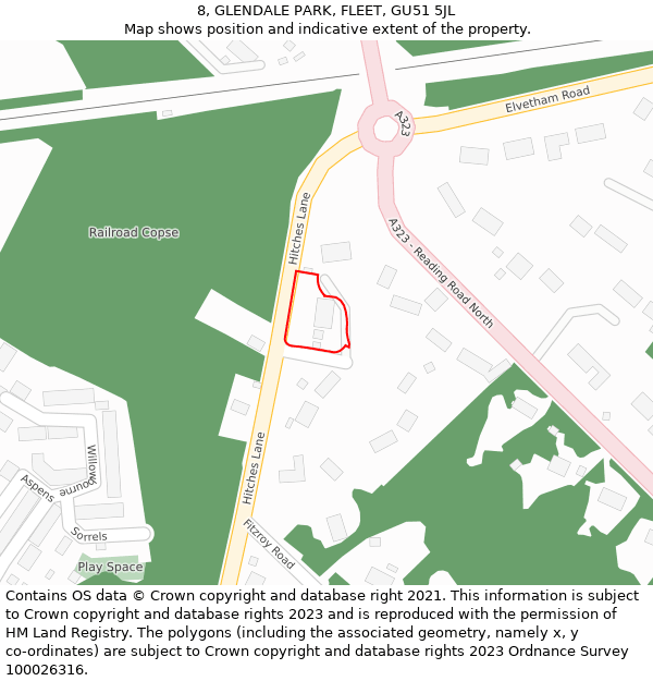 8, GLENDALE PARK, FLEET, GU51 5JL: Location map and indicative extent of plot