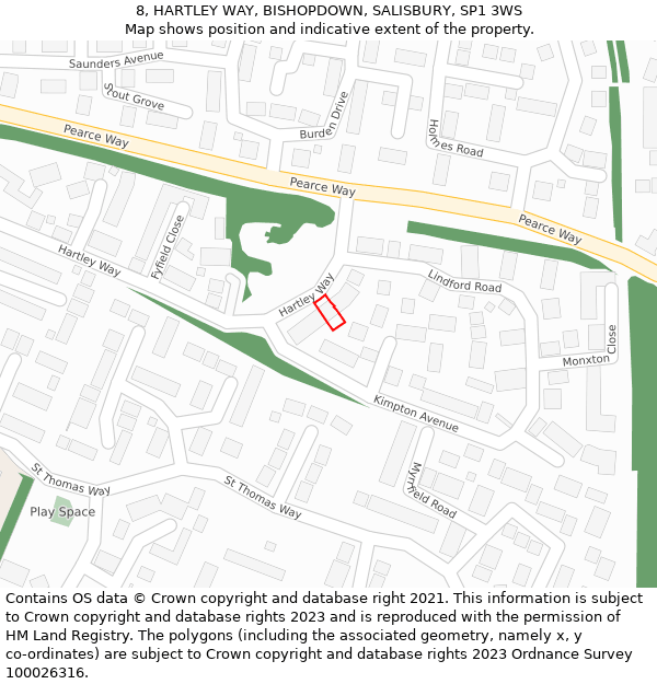 8, HARTLEY WAY, BISHOPDOWN, SALISBURY, SP1 3WS: Location map and indicative extent of plot