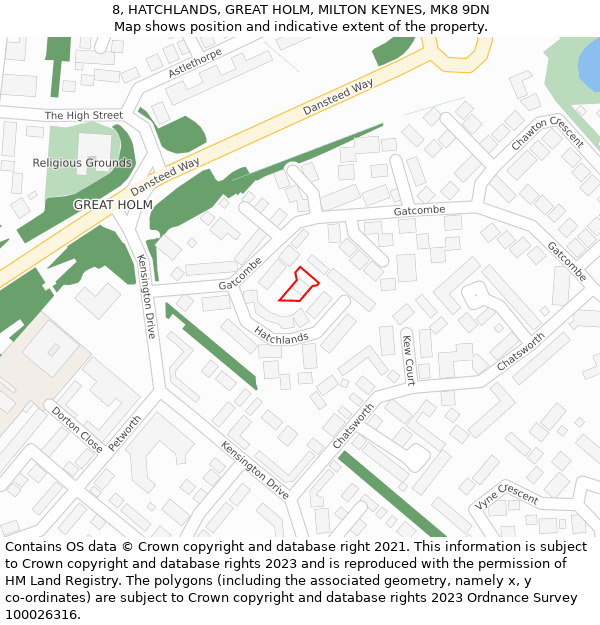 8, HATCHLANDS, GREAT HOLM, MILTON KEYNES, MK8 9DN: Location map and indicative extent of plot