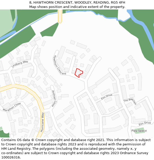 8, HAWTHORN CRESCENT, WOODLEY, READING, RG5 4FH: Location map and indicative extent of plot