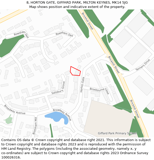 8, HORTON GATE, GIFFARD PARK, MILTON KEYNES, MK14 5JG: Location map and indicative extent of plot