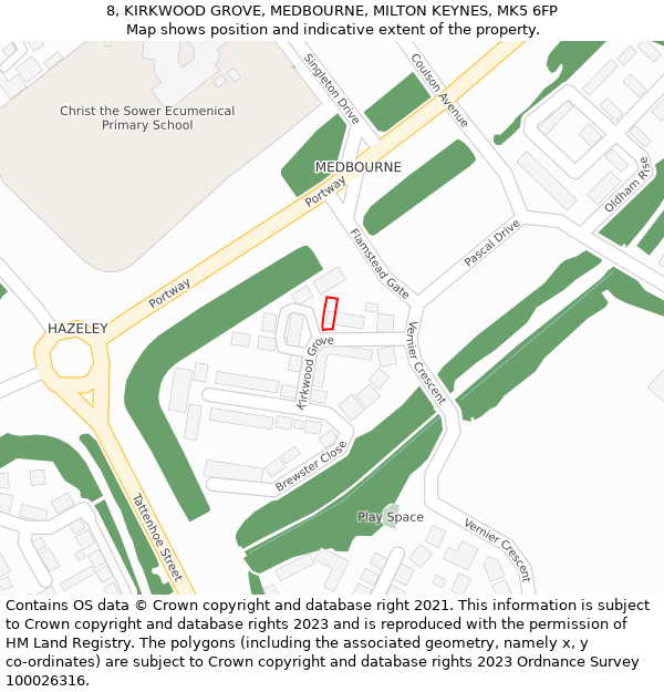 8, KIRKWOOD GROVE, MEDBOURNE, MILTON KEYNES, MK5 6FP: Location map and indicative extent of plot