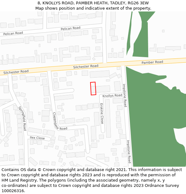 8, KNOLLYS ROAD, PAMBER HEATH, TADLEY, RG26 3EW: Location map and indicative extent of plot