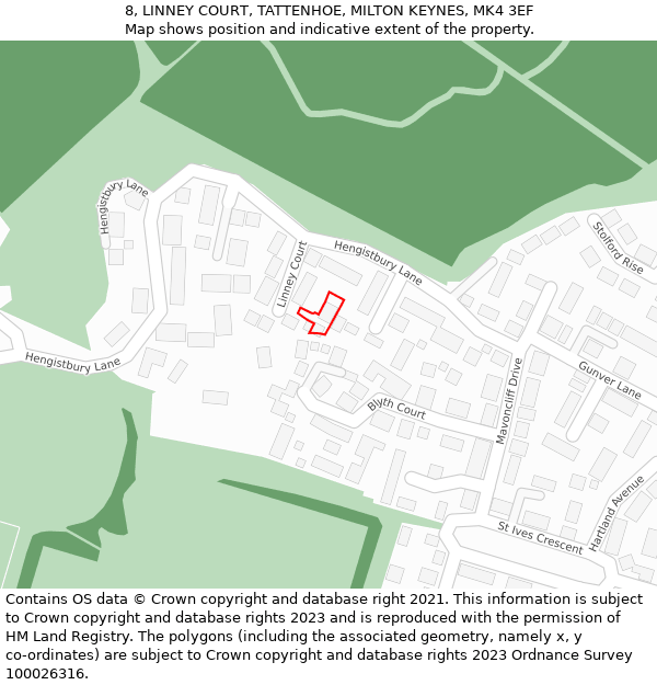 8, LINNEY COURT, TATTENHOE, MILTON KEYNES, MK4 3EF: Location map and indicative extent of plot